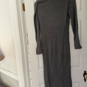 Gray Ribbed Knit Dress